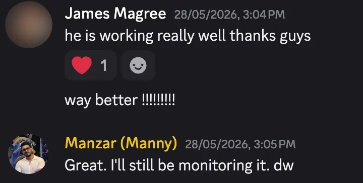 he is working really well thanks guys way better !!!!!!!!!