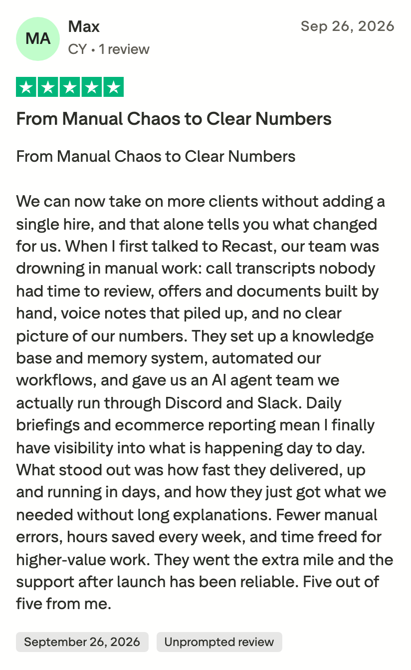 Trustpilot review by Max: From Manual Chaos to Clear Numbers