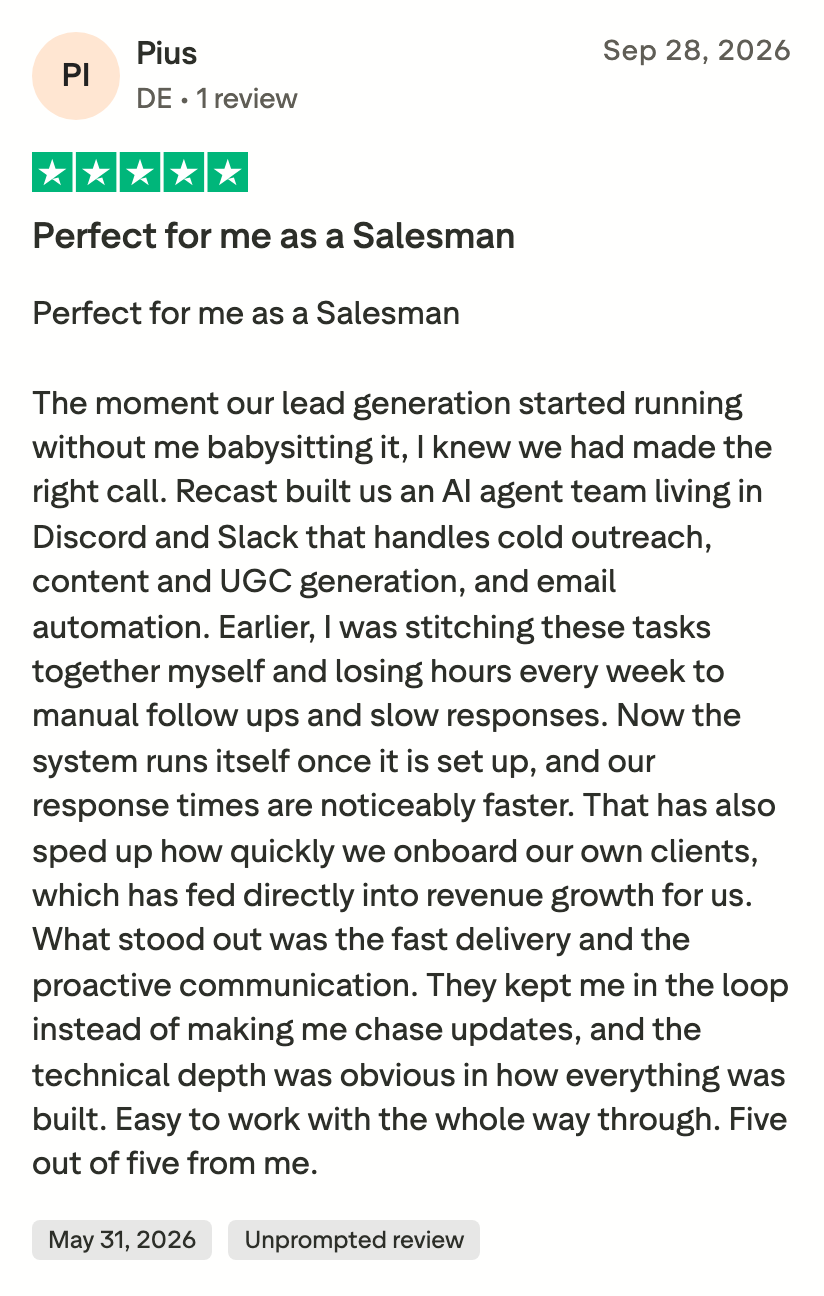 Trustpilot review by Pius: Perfect for me as a Salesman